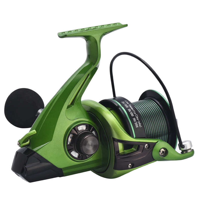 Groene metalen diepzeevismolens Distant Wheel long cast Raft Wheel Bait Casting molens draaiende visserij-reel